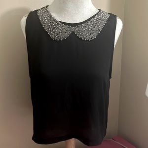 Black Blouse | Silver Beaded Collar